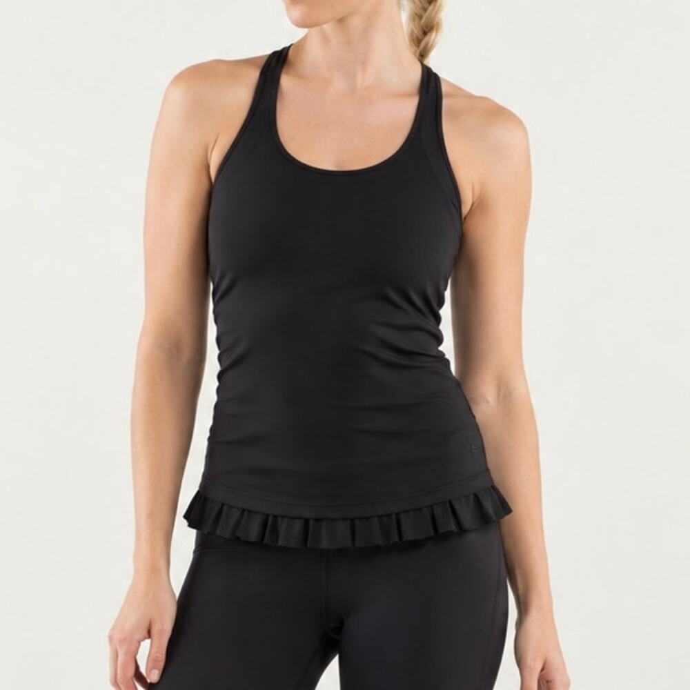 Lululemon Cool Racerback Ruffle Hem Tank Black Size 4